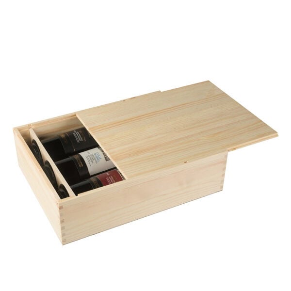 Art. 173 - Cassetta in legno di pino con coperchio scorrevole in compensato 3 bottiglie - immagine 6