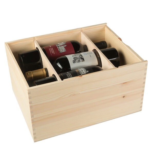 Art. 176 - Cassetta in legno di pino con coperchio scorrevole in compensato 3+3 bottiglie - immagine 5