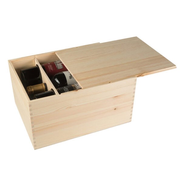 Art. 176 - Cassetta in legno di pino con coperchio scorrevole in compensato 3+3 bottiglie - immagine 6